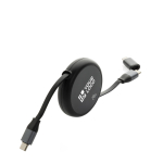 Uitschuifbare 2-in-1 laad- en datakabel van gerecycled aluminium 240W kleur zwart met afdrukgebied