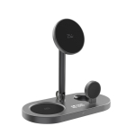 Ecologische 3-in-1 magnetische draadloze bureaulader 25W kleur grijs met afdrukgebied