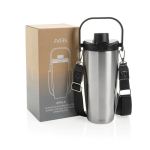 Thermosfles van gerecycled roestvrij staal met koord 600 ml kleur zilver tweede weergave met doos