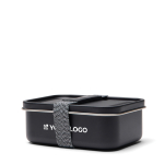 Lunchbox van gerecycled roestvrij staal met elastische band 750ml kleur zwart met afdrukgebied