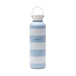 Lekvrije thermofles met stranddesign en draaglus 600ml kleur lichtblauw weergave met logo