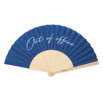 Draagbare bamboe waaier met de tekst ‘Out of the office’ kleur marineblauw weergave met logo
