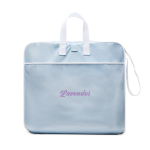 Draagbare opvouwbare strandstoel van polyester met 6 standen kleur lichtblauw weergave met logo