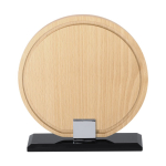 Ronde houten trofeeplaat met zwarte glazen voet kleur naturel  negende weergave