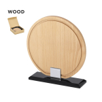 Ronde houten trofeeplaat met zwarte glazen voet