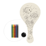 Houten racketset met bal om in te kleuren met waskrijtjes kleur naturel  negende weergave