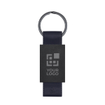 Matte aluminium sleutelhanger met band van synthetisch leer met jouw bedrukking