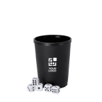 Dobbelspel met plastic dobbelbeker met ruwe textuur met jouw bedrukking