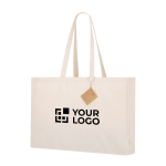 Tas met bodem- en zijvouw van katoen met stevige hengsels met jouw bedrukking