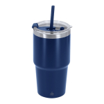 RVS thermosbeker met dubbele wand en rietje 650 ml kleur marineblauw  negende weergave