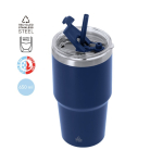 RVS thermosbeker met dubbele wand en rietje 650 ml