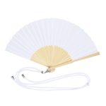 Polyester waaier met bamboe spijlen en draagkoord kleur wit  negende weergave