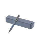 Premium metalen draaipen en navulbaar met blauwe inkt met jouw bedrukking