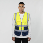 Tweekleurig polyester veiligheidshesje met hoge zichtbaarheid