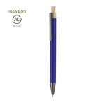 Balpen van aluminium met bamboe drukknop, blauwe inkt