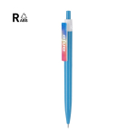 Gerecyclede kunststof pen met clip en drukknop, blauwe inkt