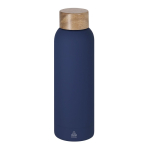 RVS-fles met rubberachtige afwerking en bamboe dop 700 ml kleur marineblauw  negende weergave