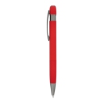 Aluminium klikpen met verticale strepen, blauwe inkt kleur rood