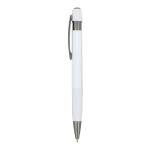Aluminium klikpen met verticale strepen, blauwe inkt kleur wit