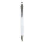 Aluminium klikpen met verticale strepen, blauwe inkt kleur wit tweede weergave