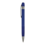 Aluminium klikpen met verticale strepen, blauwe inkt kleur donkerblauw