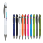 Aluminium klikpen met verticale strepen, blauwe inkt