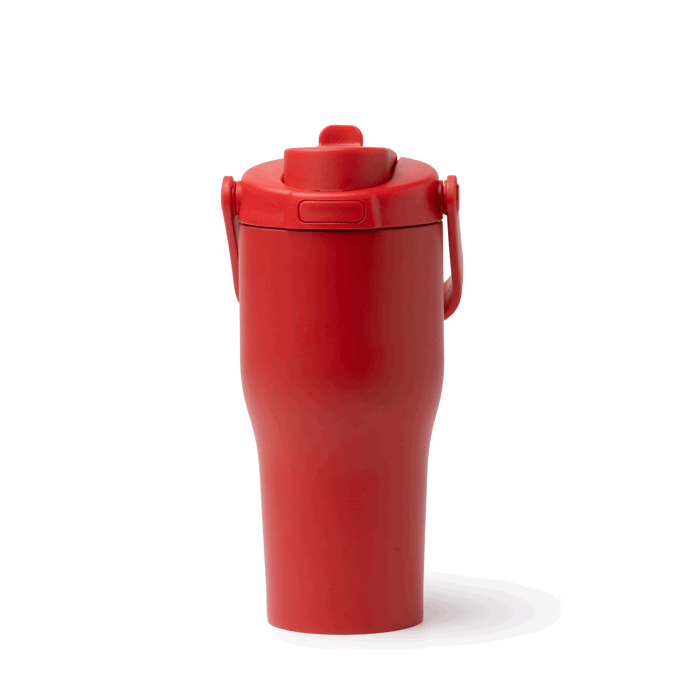 Thermofles van roestvrij staal met knopopening 550 ml kleur rood