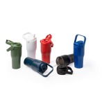 Thermofles van roestvrij staal met knopopening 550 ml kleur rood detailweergave 4