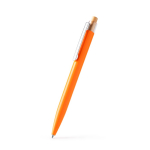 Balpen met metalen clip en bamboe drukknop, blauwe inkt kleur geel eerste gebruiksweergave