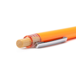 Balpen met metalen clip en bamboe drukknop, blauwe inkt kleur geel detailweergave 2