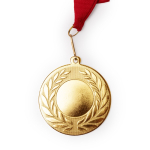 Metalen medaille met polyester lint en karabijnhaak kleur rood detailweergave 1