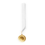 Metalen medaille met polyester lint en karabijnhaak kleur wit tweede weergave
