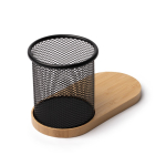 Multifunctionele pennenhouder met draadloos laden en bamboe kleur naturel eerste gebruiksweergave