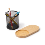 Multifunctionele pennenhouder met draadloos laden en bamboe kleur naturel detailweergave 2