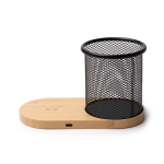 Multifunctionele pennenhouder met draadloos laden en bamboe kleur naturel detailweergave 3