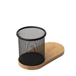 Multifunctionele pennenhouder met draadloos laden en bamboe hoofdweergave