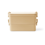 Plastic lunchbox met dubbel compartiment en bestek 2,3 L kleur beige tweede weergave