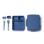 Lekvrije kunststof lunchbox met compartimenten en bestek 1L kleur marineblauw tweede weergave
