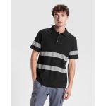Unisex polo met korte mouwen en hoge zichtbaarheid 220 g/m2 kleur zwart detailweergave 1