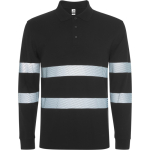 Unisex polo met lange mouwen met hoge zichtbaarheid 220 g/m² kleur zwart eerste gebruiksweergave