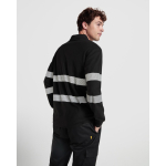 Unisex polo met lange mouwen met hoge zichtbaarheid 220 g/m² kleur zwart detailweergave 2
