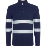 Unisex polo met lange mouwen met hoge zichtbaarheid 220 g/m² kleur marineblauw eerste gebruiksweergave