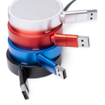 Oprolbare oplaadkabel met 2 uitgangen en 3 aansluitingen kleur rood detailweergave 2