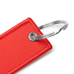 Rechthoekige sleutelhanger met metalen ring kleur rood detailweergave 1