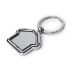 Draaiende metalen sleutelhanger in huisvorm met markeerzone kleur zilver eerste gebruiksweergave