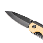Compact multitool met metalen clip en bamboe behuizing kleur naturel detailweergave 2
