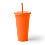 Herbruikbare beker van gerecycled plastic met deksel en rietje 710ml kleur oranje tweede weergave