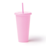 Herbruikbare beker van gerecycled plastic met deksel en rietje 710ml kleur roze tweede weergave