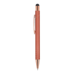 Balpen met stylus en metalen clip, blauwe inkt kleur rose gold