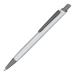 Aluminium balpen met metalen clip en soft-touch, blauwe inkt kleur zilver